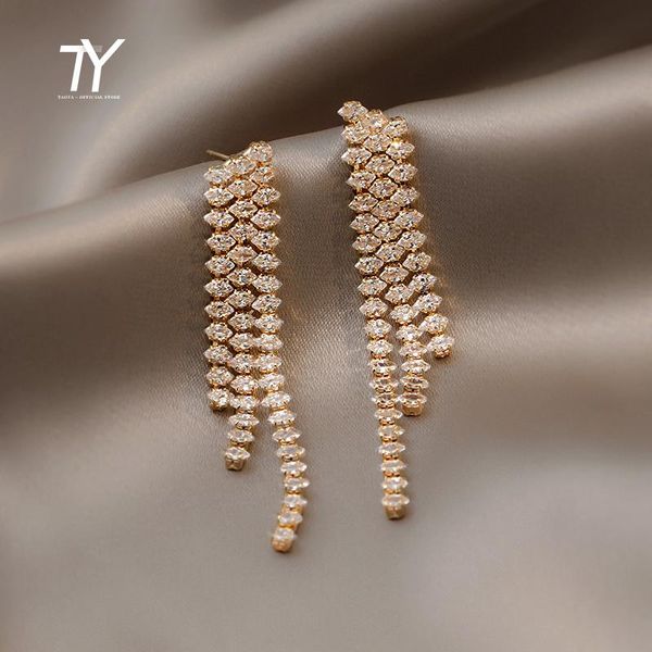 

dangle & chandelier luxury horse eye zircon multi tassel long gold earrings for woman 2021 korean fashion jewelry goth girls elegant accesso, Silver