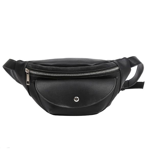 

simple fanny pack women small pu leather waist bag black white zipper versatile belt female chest bags