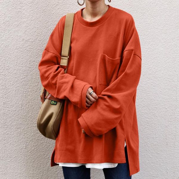 

women's hoodies & sweatshirts 2022 women solid split hem pullover oversize autumn fashion oneck long sleeve baggy hooded tunic, Black