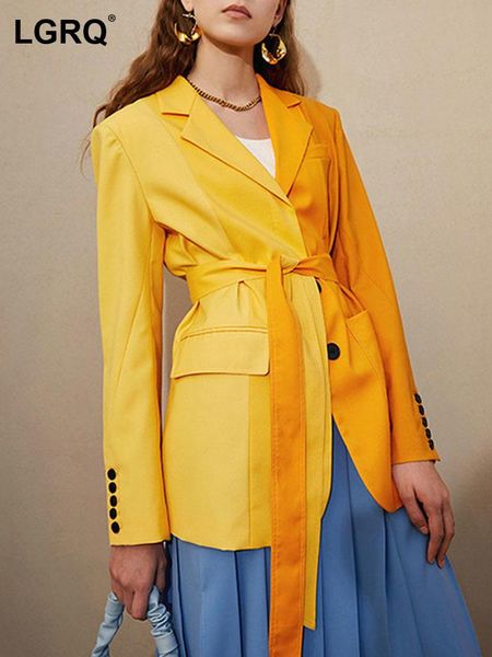 

women's suits & blazers [lgrq] women patchwork bandage casual blazer notched neck long sleeve fit jacket fashion tide spring autumn 202, White;black