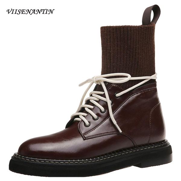 

boots winter fashion thin ankle socks knitted high-tube sponge cake bottom leather korean casual short women, Black