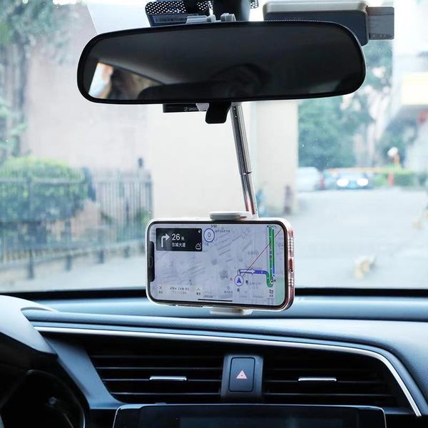 

360Â° rearview mirror universal car phone holder mount and gps clip suitable