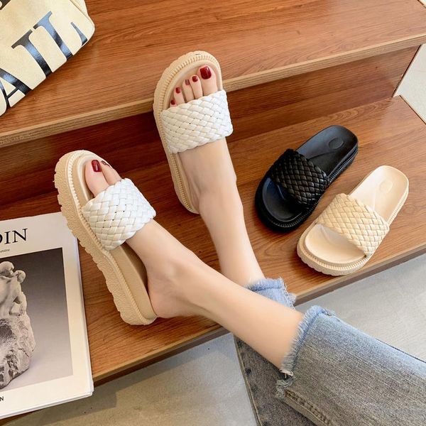 

slippers shoes woman 2021 house platform med pantofle luxury slides shale female beach soft flat summer designer sabot pu fa, Black