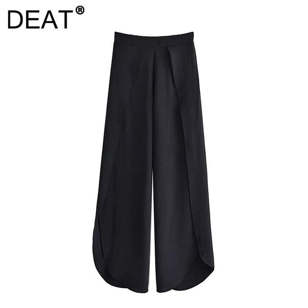 

women's pants & capris [deat] 2021 summer fashion tide solid color high waist split fork loose temperament simple women wide leg 13z129, Black;white