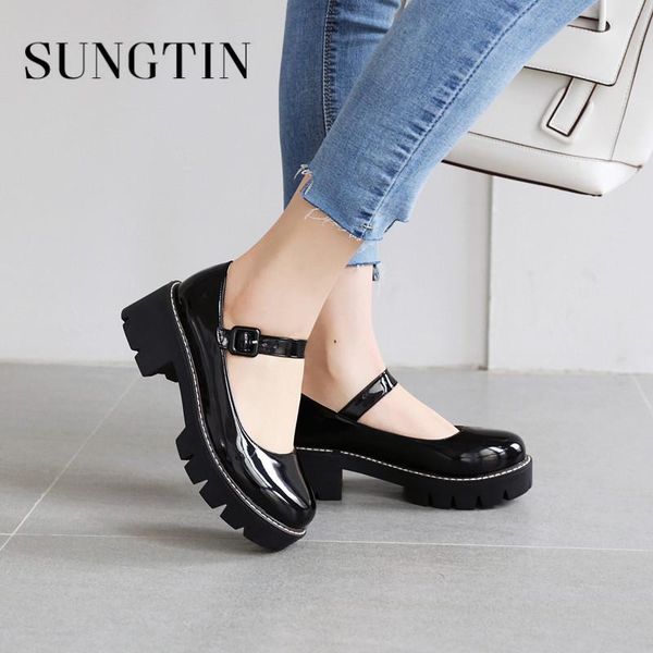 

dress shoes sungtin japanese style pu leather mary jane women fashion lolita platform 2021 buckle strap college cute, Black