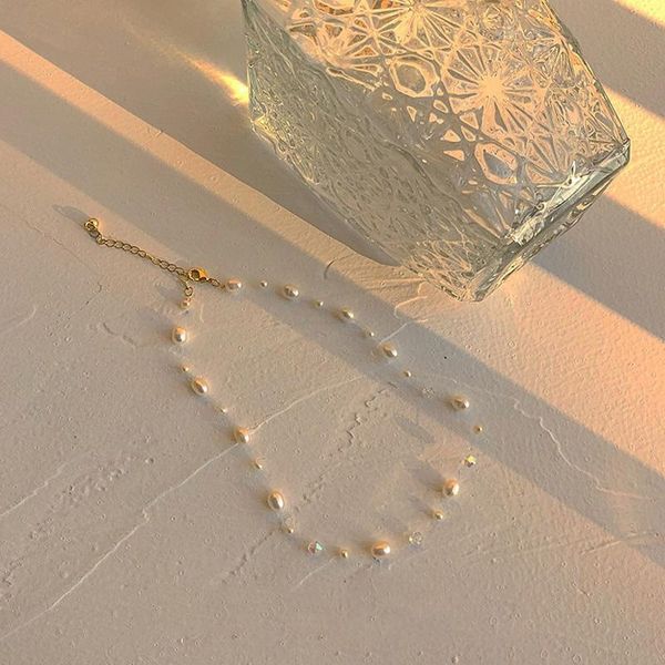 

chains elegant white freshwater pearl choker necklace round bead wedding gifts for women girl fashion jewelry collar, Silver