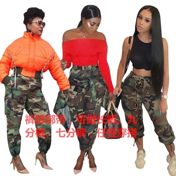 

autumn winter women casual fashion outdoor home bandage camouflage print pants women's & capris, Black;white
