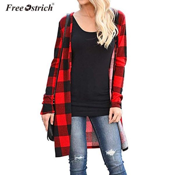 

women's jackets ostrich autumn winter warm women jacket plaid long sleeve open stitch coat female v neck casual outerwear n30, Black;brown