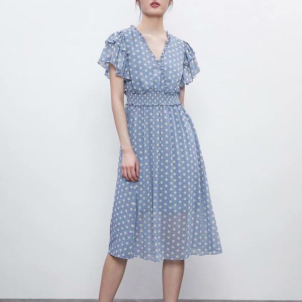 

casual dresses v-neck print spring summer dress women elegant short sleeve ruffle office work a-line ladies long vestidos, Black;gray