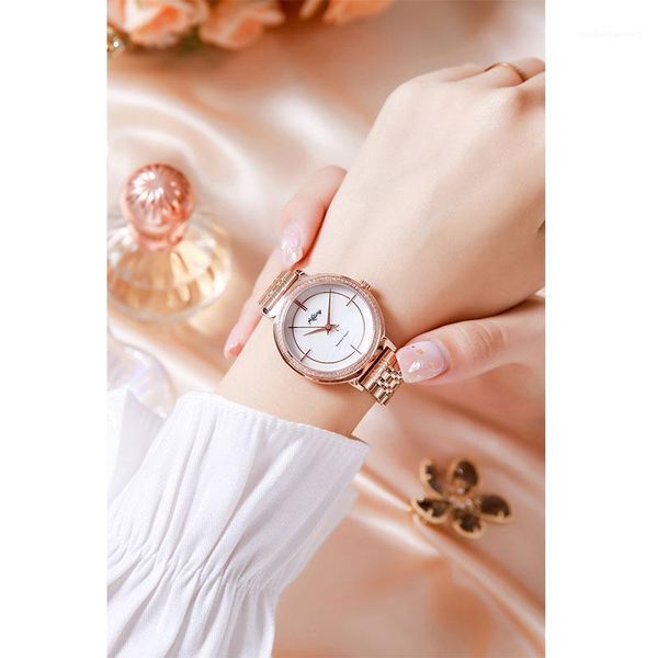 

wristwatches ketiny women's trendy watch japanese core diamond ring exquisite and simple, Slivery;brown