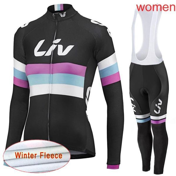 

racing sets liv team cycling winter thermal fleece jersey bib pants women bike mtb clothing 122204, Black;blue