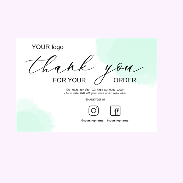 

greeting cards pink thank you business insert small add logo & social media icons