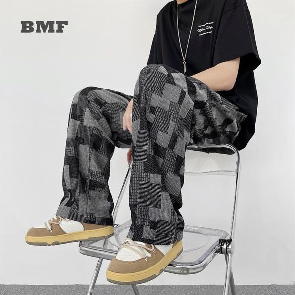 

men's pants korean fashion thin straight casual plaid male clothing oversized hip hop couple trousers men women harajuku sweatpants, Black