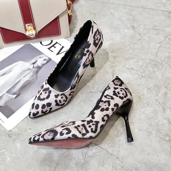 

dress shoes stiletto woman office career elegant pumps leopard print fashion pu leather high heels women pointed toe u18-14, Black