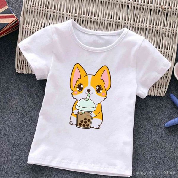 

cute 1 12 years children clothes cartoon dog milk tea print baby boys girls summer short sleeve kids t shirt, Blue