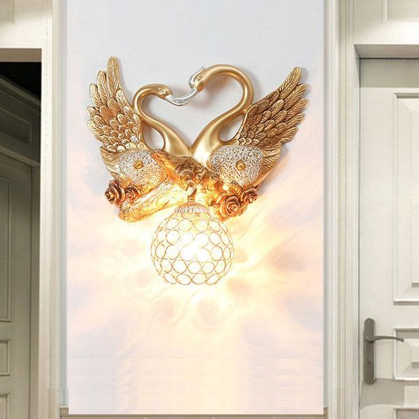 

light luxury swan golden wall lamp living room background aisle decoration staircase bedroom bedside e27