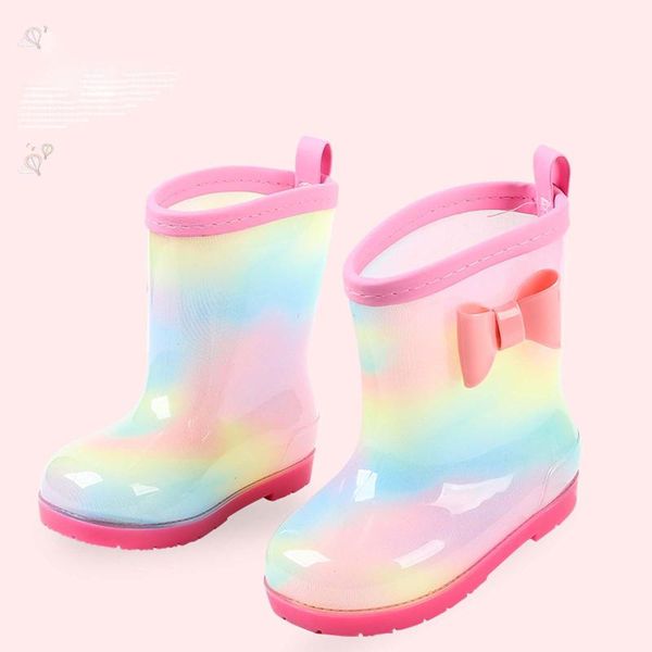 

boots children shoes fashion rain toddler infant kids baby girls boys cute bow soft sole anti-slip water, Black;grey