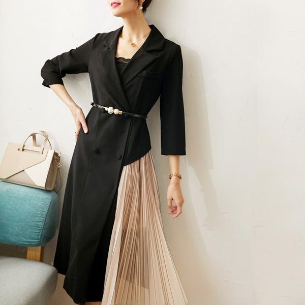 

casual dresses pleated thin show dress long professional suit women spring 7 minutes of sleeve ol 91iz, Black;gray