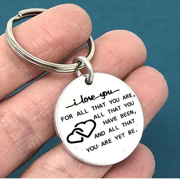

keychains fashion "i love you for all that are" letters military keychain man woman jewelry valentine's day gift, Silver