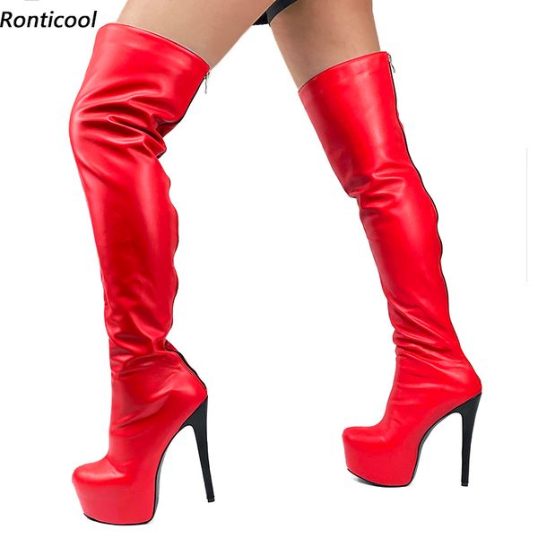 

rontic women platform over the knee boots back zipper stiletto heel round toe gorgeous 10 colors boutique shoes us size 5-20, Black