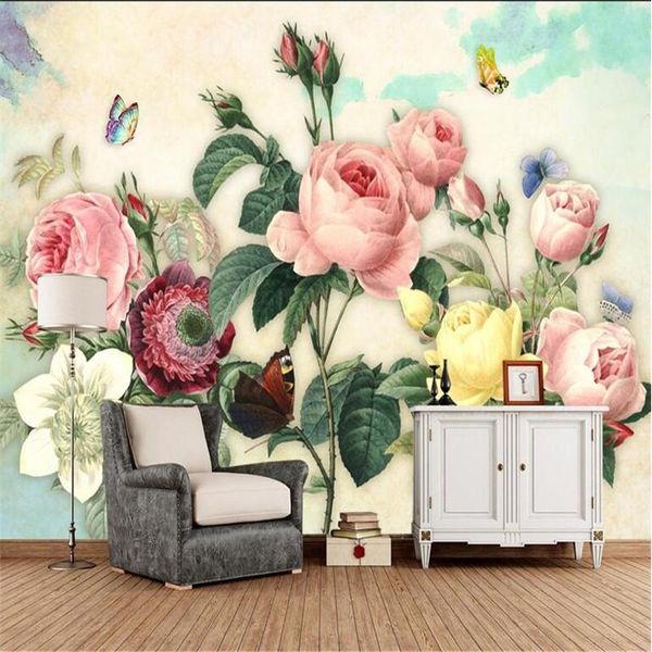 Papéis de parede Po personalizados com flores elegantes rosas 3d papel de parede para sala de estar amigável para o meio