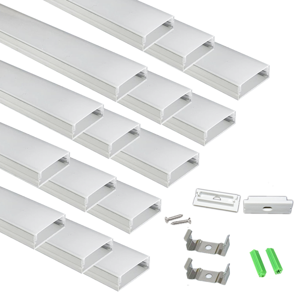 

strips 15-pack 6.56ft 2m led strip channel diffuser,w30*h10mm dual tape light aluminium profile with milky cover fit for 1inch wide pcb