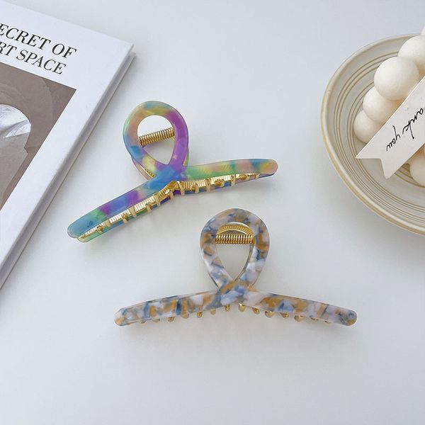 

yamog women large alloy ribbon cross hair clamps hollow out acetic acid flower color hair clips claw korean girls geometric bath ponytail sc, Slivery;golden