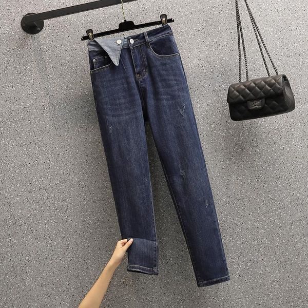 

women's jeans 2021 autumn winter vintage streetwear plus size denim joggers pencil pants super stretchy high waisted for women, Blue