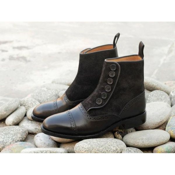 

dress shoes men in leather from the plutonium handmade button boots classic ankle casual male fashion winter combat kr160 ddn3, Black