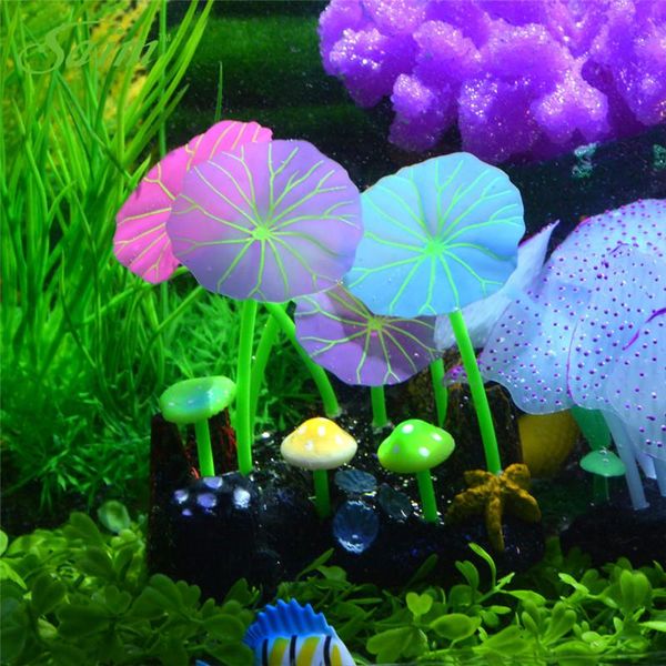

decorations aquarium fish tank decoration acuarios coral plastic fluorescence mushroom water lotus peceras accessories