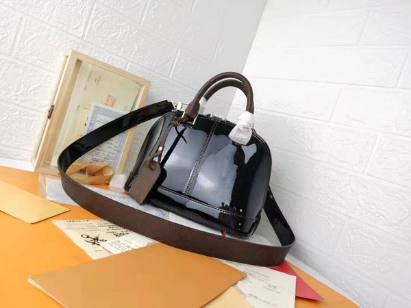 

luxury designer shoulder bag women shell bags patent leather crossbody purse handbags m54785 flower printed strap fashion handbag high quali