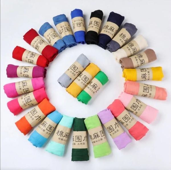 

scarves luxury scarf women candy colored cotton linen solid color female shawls beautiful 180cm, Blue;gray