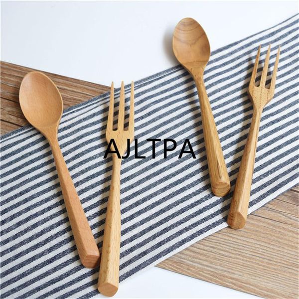 

dinnerware sets 100set/lot wooden spoon forks set salad fruit fork tableware natural wood cutlery soup spoons kitchen ct0238