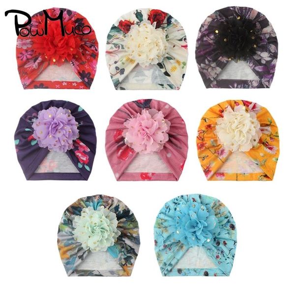 

beanies powmuco vintage floral pattern toddler hat fashion golden dots flower infant cap breathable baby turban pography props