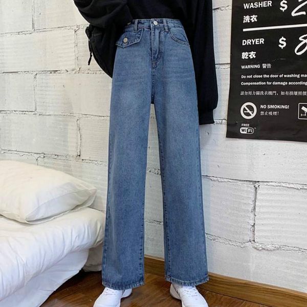

women's jeans vintage high waist wide leg loose straight for women s  l xl, Blue