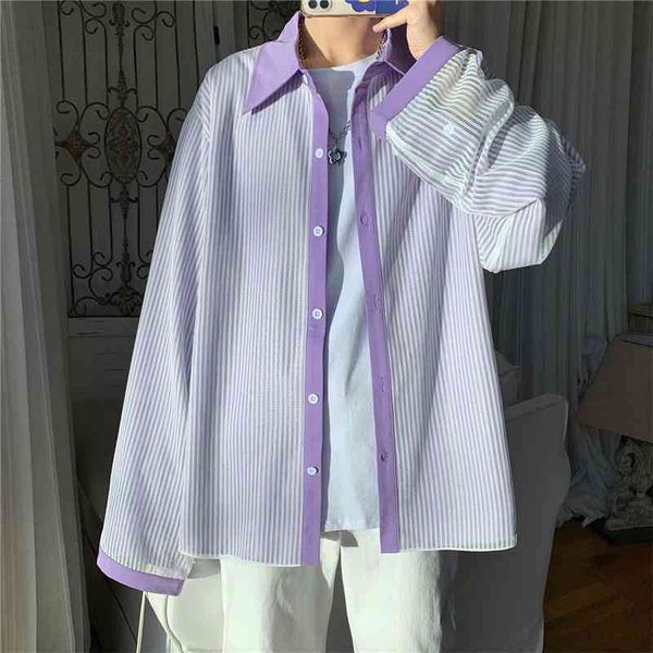 

melody windmill stripe mesh shirt men's long sleeve design sense of minority leisure breathable ins trend loose coat, White;black