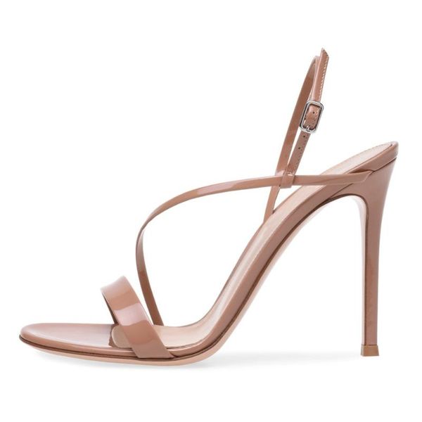 

patent leather dress shoes women ankle strap stiletto heel sandals ladies summer striped, Black