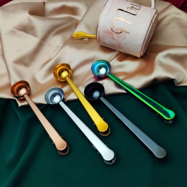 

spoons seal clip coffee powder stainless steel creative spoon kitchen multi-color dual-use accessories cafe decoration