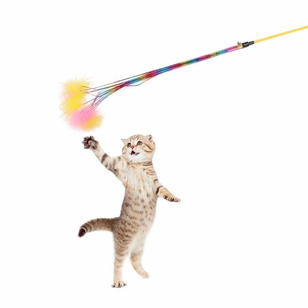 

cat toys pet funny teaser and exerciser wand with feather kitten interactive toy fishing stick bell