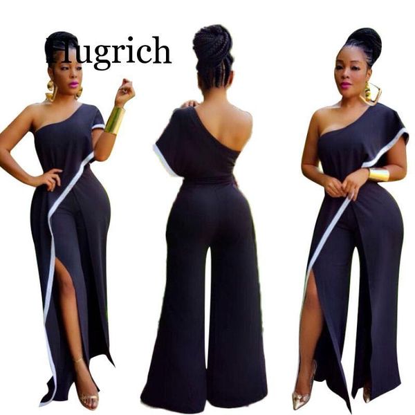 

women's jumpsuits & rompers one shoulder black wide leg jumpsuit women summer loose high split long pants romper ladies elegant evening, Black;white
