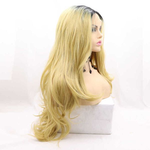 

black gold long curly wig headgear with big waves in the wind, Black;brown