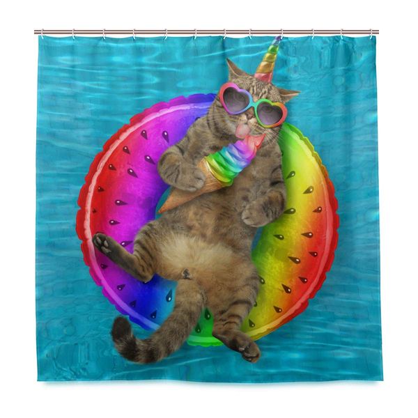 

cute cat shower curtain bathroom decor set with hook waterproof without chemical odor-clear 72 x 72 inches 2030397
