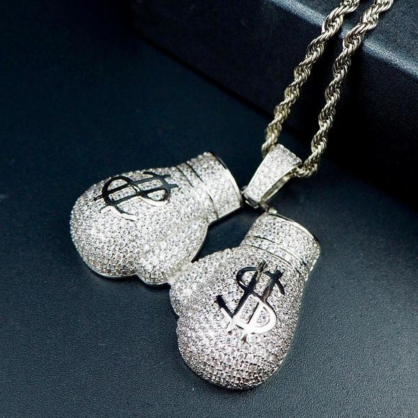 

pendant necklaces boxing gloves gold logo bronze jewelry zircon micro-inlaid men's necklace hip-hop europe and the united states, Silver