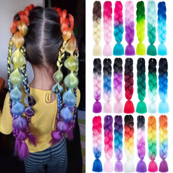 

human ponytails 24" monochrome ombre purple lake blue light braiding hair synthetic high temperature jumbo braids, Black