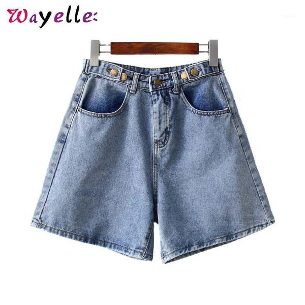 

women's shorts basic denim women wide leg high waist zipper design pockets solid buttons decorate casual trousers, White;black