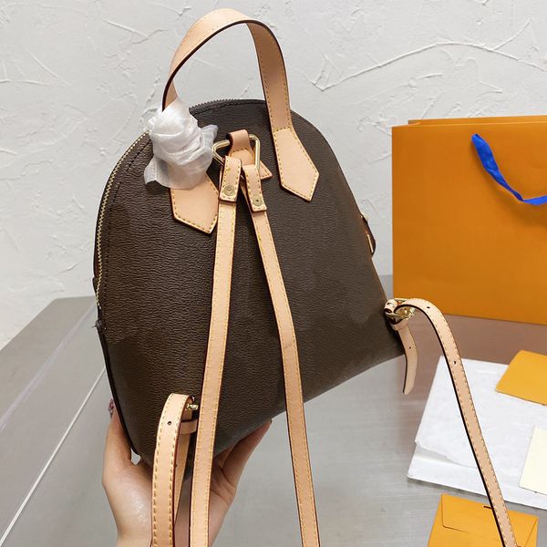 

retro brown simple backpack classic letter printing flower pattern shoulder bag leather zipper backpacks luxury
