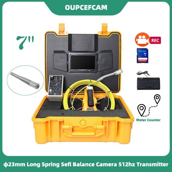 

cameras 23mm long spring self balance 512hz camera drain pipe inspection endoscope 7" screen dvr keyboard meter counter yellow case