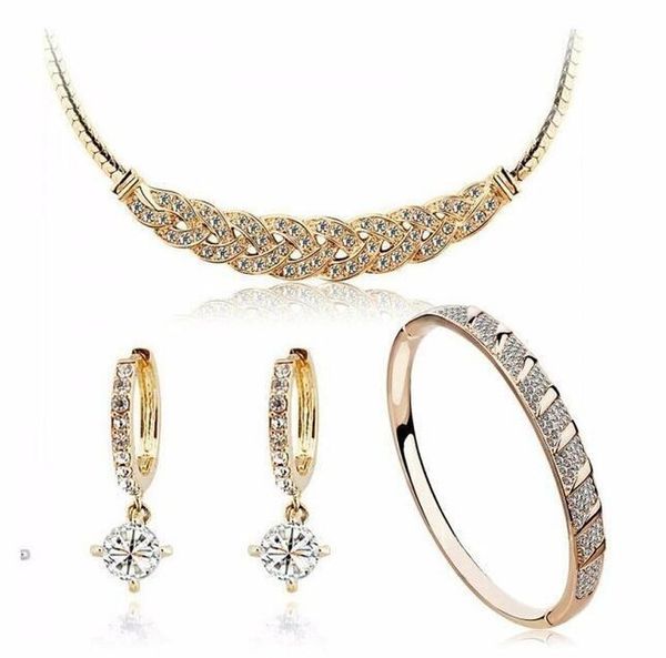 

18k gold plated austrian crystal made with austrian elements statement moon necklace earrings bangle for women lead nickel free, Black