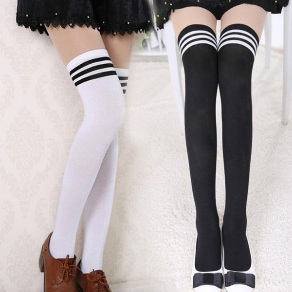 

socks & hosiery black white striped long women over knee thigh high the stockings for ladies girls warm