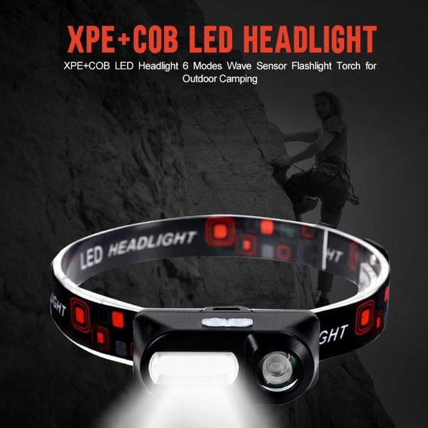 

headlamps practical xpe+cob led headlamp usb rechargeable 6 modes wave sensor torch headlight for adventure fishing